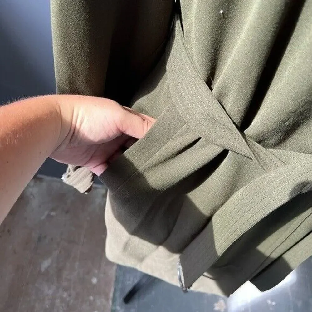 NWT Rachel Roy dark green water repellent crepe hooded trench coat w/ pockets - Picture 10 of 12